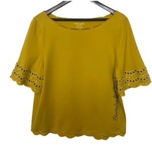 Kate Spade Scallop Border Knit Tee Chartreuse Size Medium Retail $128 NEW